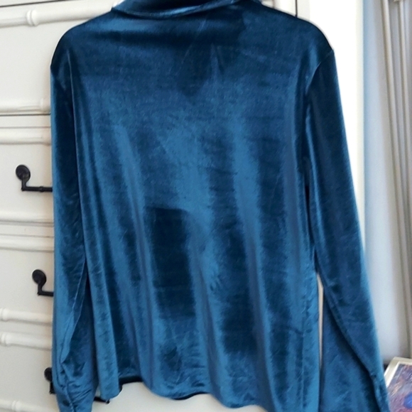 Womens Long Sleeve Lapel Velvet Button Down Shirt Blouse Blue XL - Picture 4 of 7